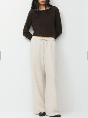 ARITZIA The Lodge Pant in Undyed Ecru Drawstring Wide-Leg Flowy Sz Medium Short
